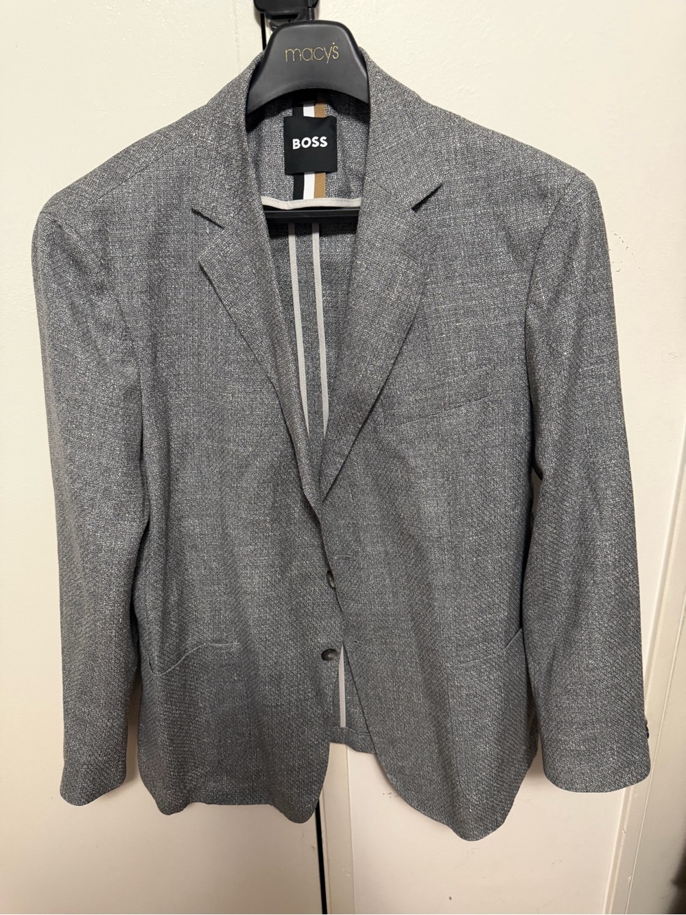 BOSS Gray Notch-Lapel Two-Button Sport Coat wool linen